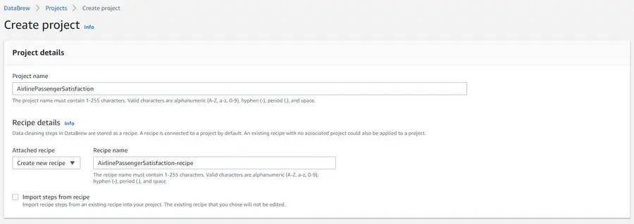 Create AWS DataBrew project