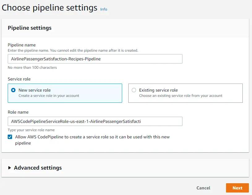 AWS CodePipeline settings